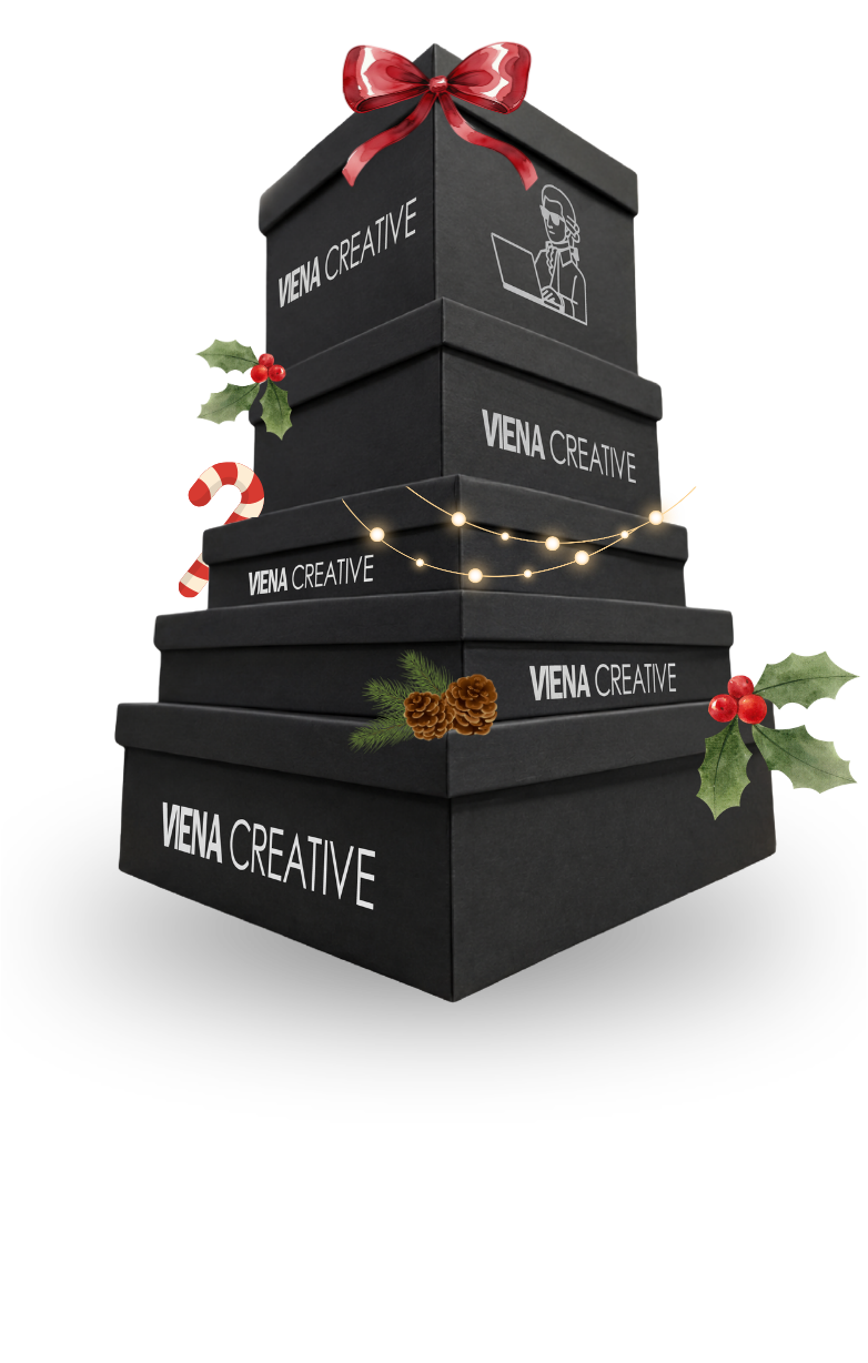 Torre de caixas de presente Viena Creative decoradas para o Natal